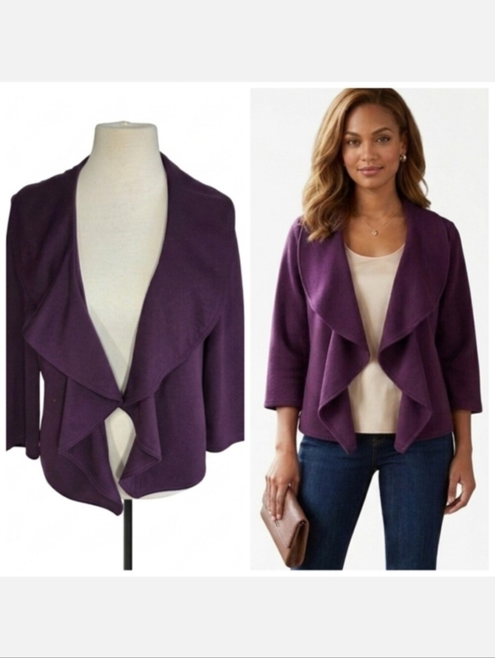 Calvin Klein Purple Blazer Jacket Open Front Ruffle Lapels Women's Size 10